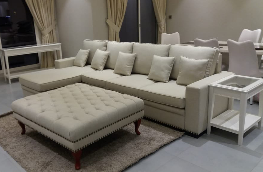 Lidia R2R 4 Seater L Shape sofa with Puffy