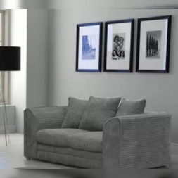 Modern 2-Seater Loveseat, Grey Corduroy Fabric, Plush Cushions