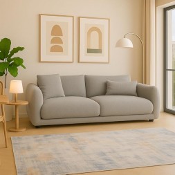 Modern 2-Seater Sofa, 220 cm Wide, Upholstered Grey Fabric, Living Room Couch