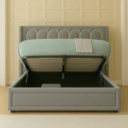 HOMEGENIE Designer Rove Grey DOUBLE SIZE Bed (140x200)Hydraulic Storage with Gold Arches