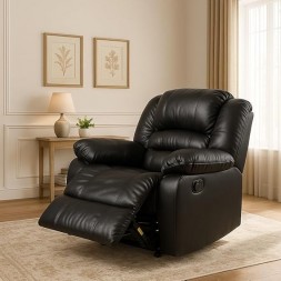 Comfy Recliner Chair, Black Leather, 97 x 94 x 99 cm