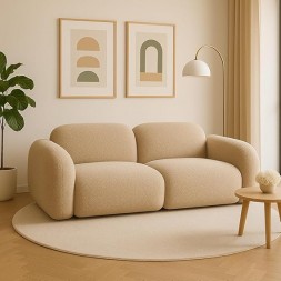 HomeGenie Modern Loveseat, 220 cm Wide Plush Sofa, Beige, Curved Armrests