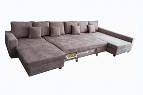R2R FURNITURE L-SHAPE Sofa Cum Bed 5-6 Seater Suede Fabric