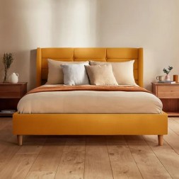 R2R CLASSIC YELLOW VELVET TWIN SIZE BED (120X200) WITH ELITE PREMIUM POCKET SPRING