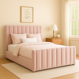 HOMEGENIE PINK VELVET (140X200) BED WITH COMFORT POCKET SPRING WITH EXTRA SOFT FOAM MATTRESS