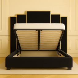 HOMEGENIE UPHOLSTERED WITH METAL STRIP (180X200) KING SIZE BLACK BED WITH STORAGE
