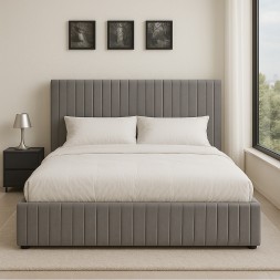 LINEAR BED ONLY, NO MATTRESS NO STORAGE IN NEUTRAL GREY VELVET (200X200))