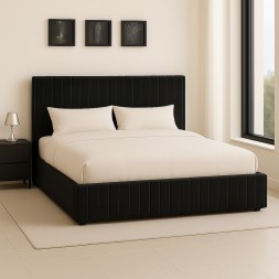 HOMEGENIE CHANNEL LINEAR BEDFRAME ONLY, BLACK VELVET, KING SIZE (180X200)