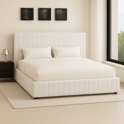 HOMEGENIE CHANNEL LINEAR BED WITH STORAGE (OFF-WHITE VELVET) TWINSIZE (120X200)