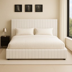 HOMEGENIE CHANNEL LINEAR BEDFRAME ONLY (OFF-WHITE VELVET) DOUBLE SIZE (140X200)