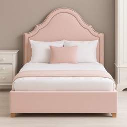 Upholstered King Size Bed Frame with Storage, Pink Velvet Headboard, 180x200 cm