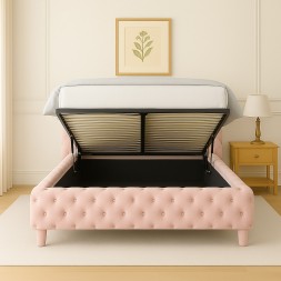 HOMEGENIE Tufted Bed Frame, SUPER King Size (200x200), PinK No MATTRESS WITH STORAGE