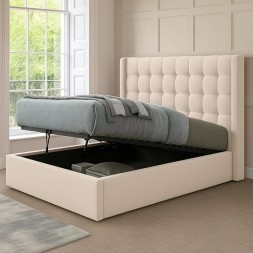 HOMEGENIE Brixton Upholstered SINGLE Storage Bed, 90x200 cm, Beige,