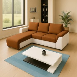 Ibiza 4-Seater L-Shaped Sectional Sofa, Brown and White, Right Chaise Configuration