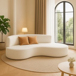 HOMEGENIE Curved Modern Sofa, Contemporary Living Room Sectional, OFF-White