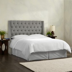 Linen Grey Full Nail Button Tufted Wingback Headboard